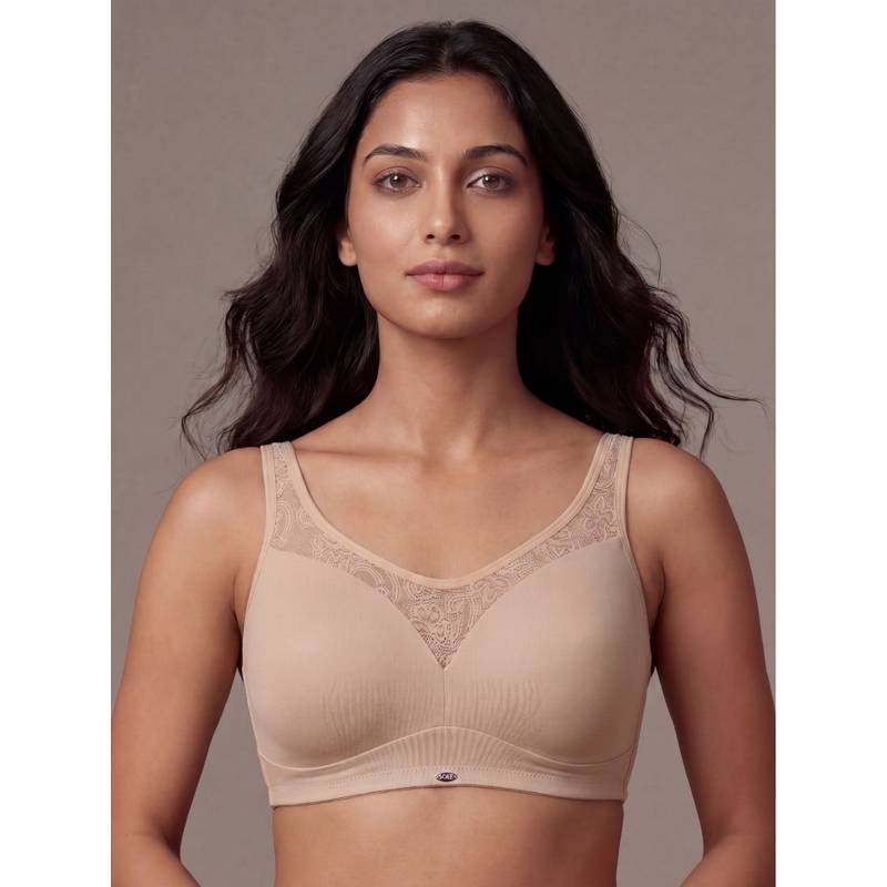 SOIE Nude Women Padded Non-Wired Full Coverage Lace Cami Bra (34DD)
