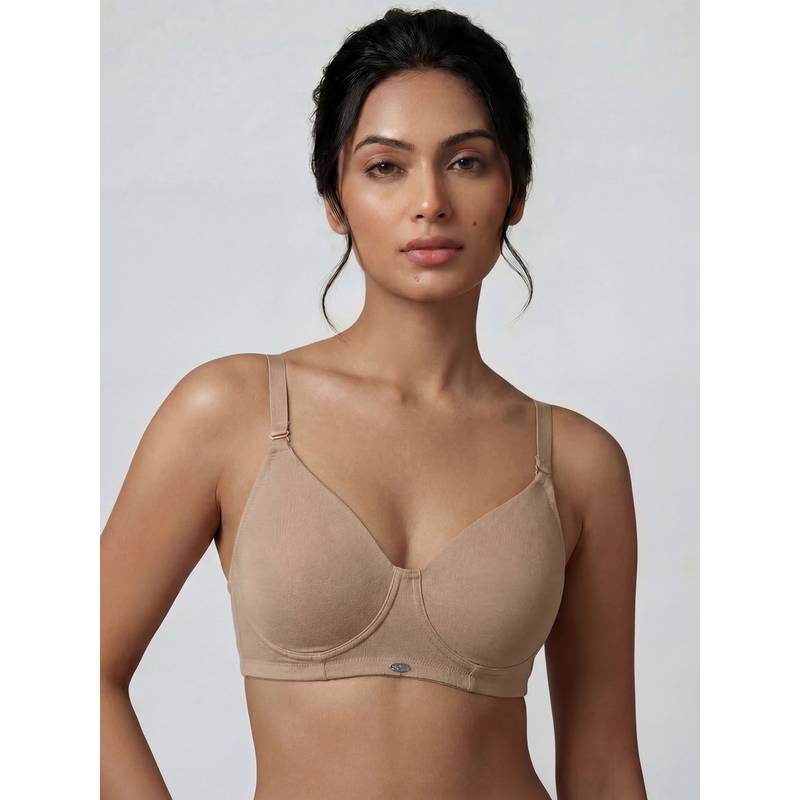 SOIE Nude Women Non Padded Non Wired Stretch Cotton Full Coverage T-Shirt Bra (42C)