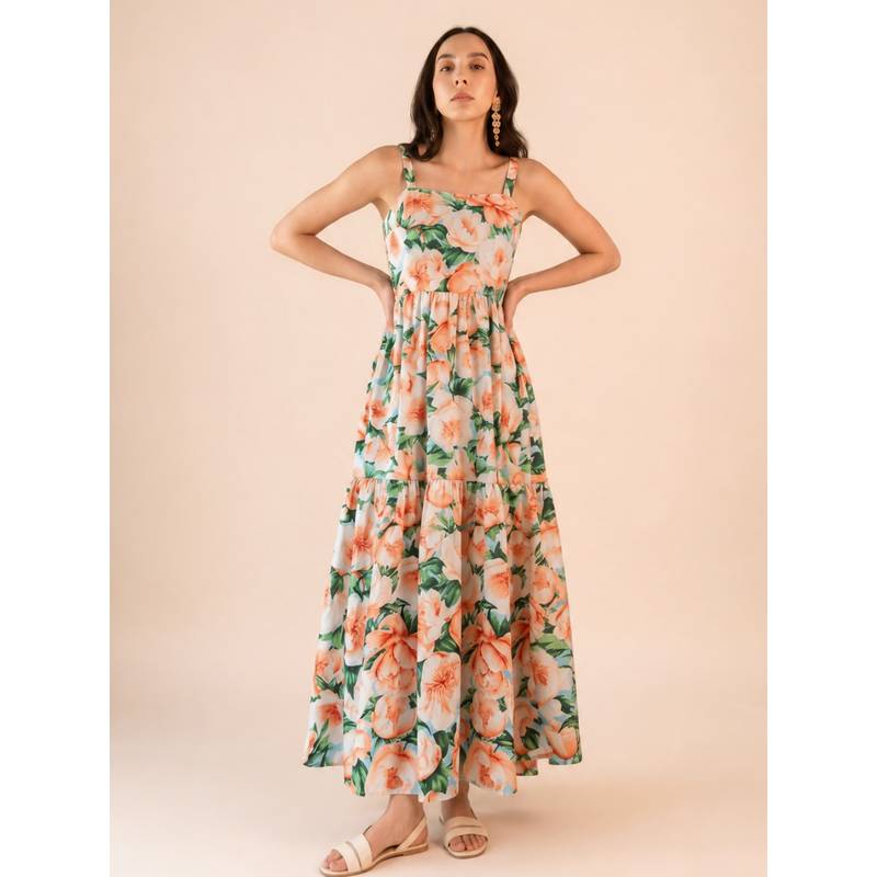WomanLikeU Peach Floral Dress (S)