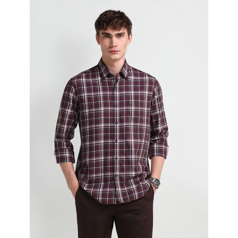 Arrow Sports Men Maroon Checks Slim Fit Casual Shirt (42)