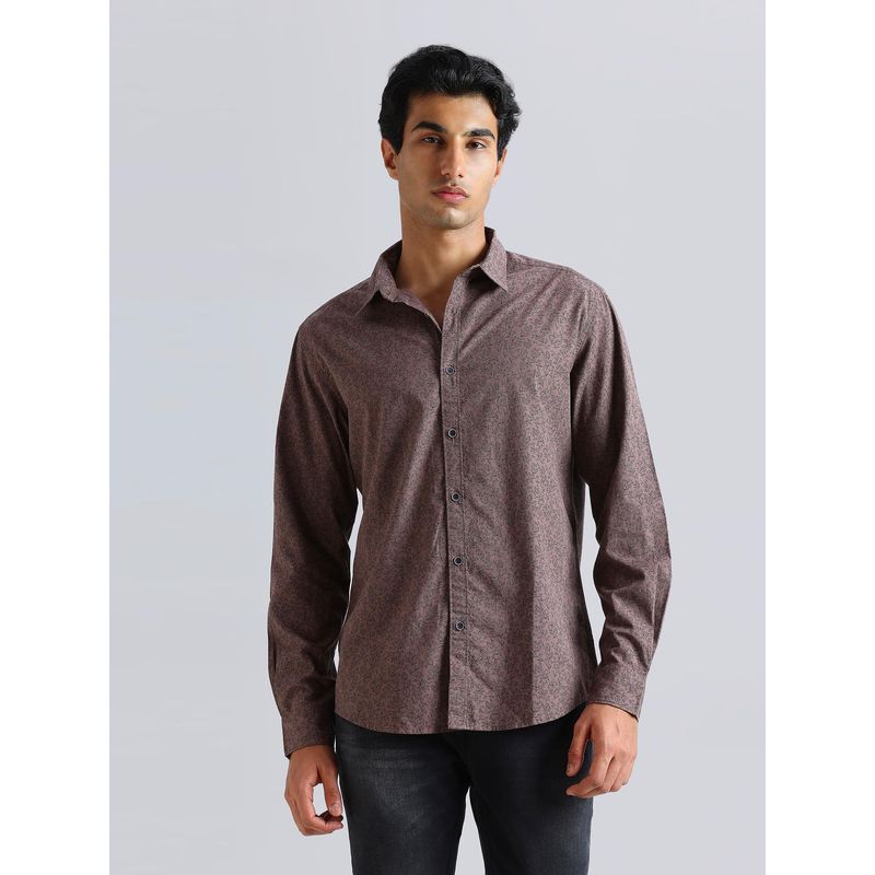 Pepe Jeans Men Brown Floral Printed Regular Fit Casual Shirt (M)
