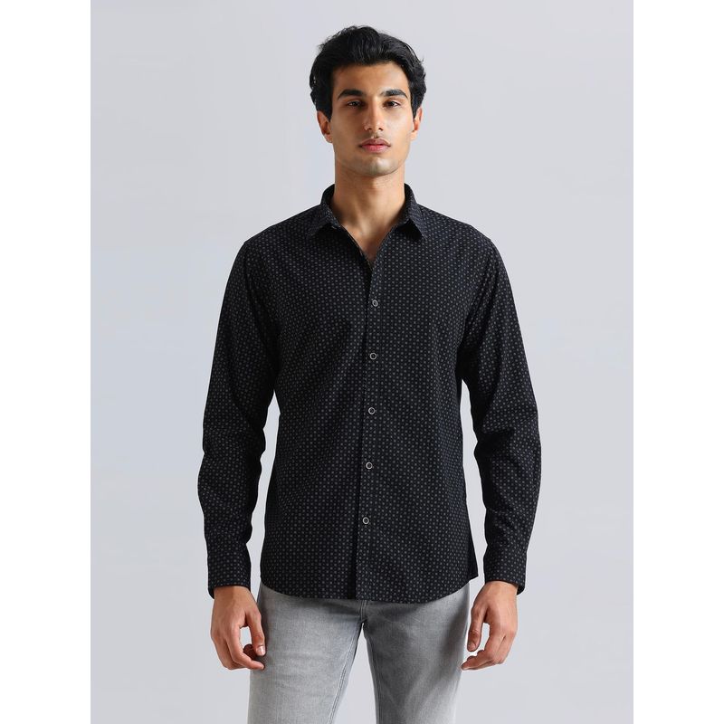 Pepe Jeans Men Black Printed Regular Fit Casual Shirt (S)
