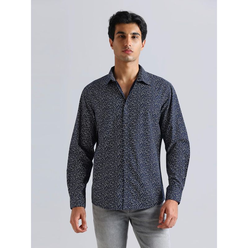 Pepe Jeans Men Navy Blue Floral Printed Regular Fit Casual Shirt (2XL)