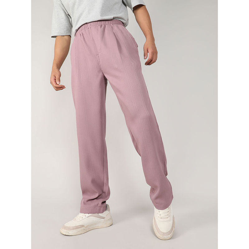 Campus Sutra Mens Blush Pink Linen-Blend Trouser (34)