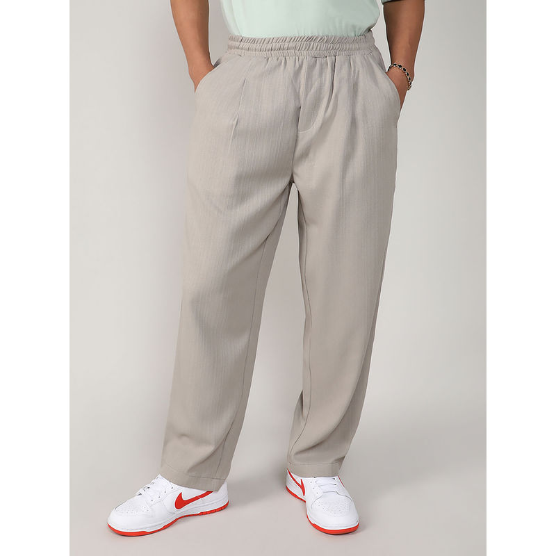 Campus Sutra Mens Greige Linen-Blend Trouser (34)
