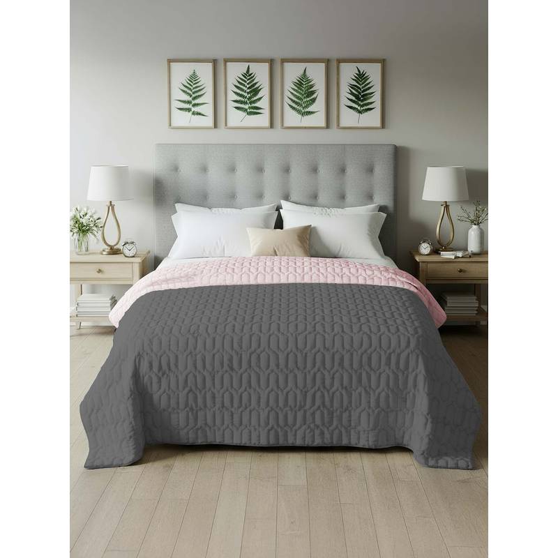 Urban Space Quilted 200 GSM Reversible Winter Comforter, Single Bed, Grey & Rose (Single)