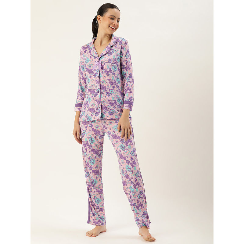 Slumber Jill Orchid Bouqet Co-ord Made of Viscose in Livaeco (Set of 2) (S)