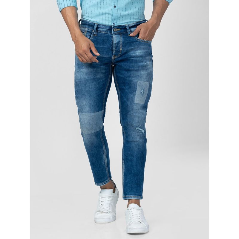 Spykar Men Mid Blue Cotton Slim Fit Tapered Length Jeans (Kano) (36)