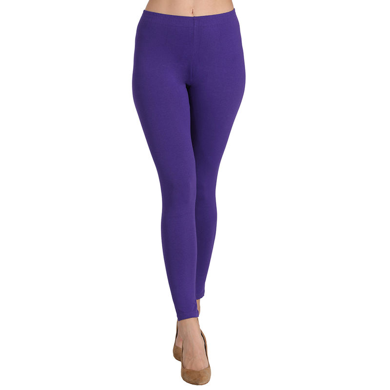 Groversons Paris Beauty Women's Cotton Ankle Length Leggings - Purple (M)