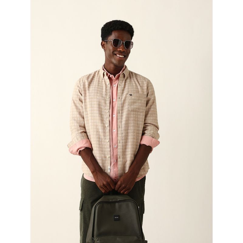 THE BEAR HOUSE Men Beige Checked Casual Shirt (S)