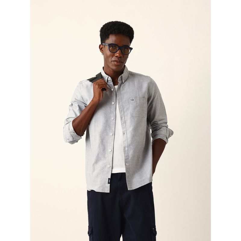 THE BEAR HOUSE Men Grey Cotton Slim Fit Casual Shirt (S)