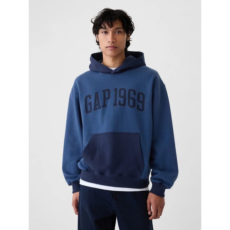 GAP Blue Men's Colour-Block Hooded Neck Hoodie (L)