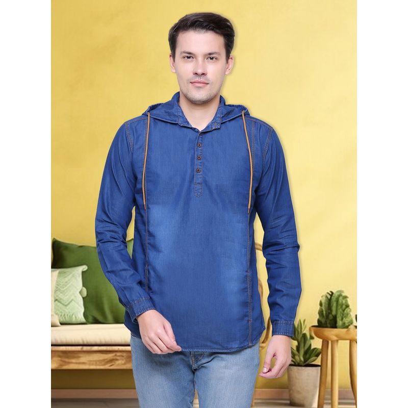 KUONS AVENUE Men's Denimax Blue Hooded Denim Casual Shirt (M)