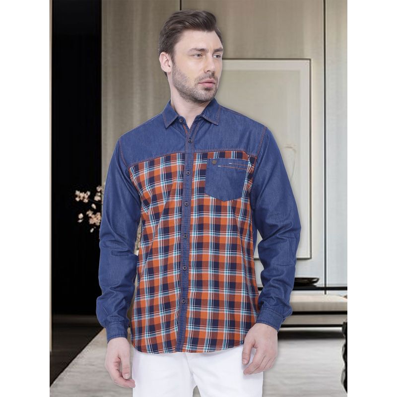 KUONS AVENUE Men's Orange Casual Denim Shirt (M)