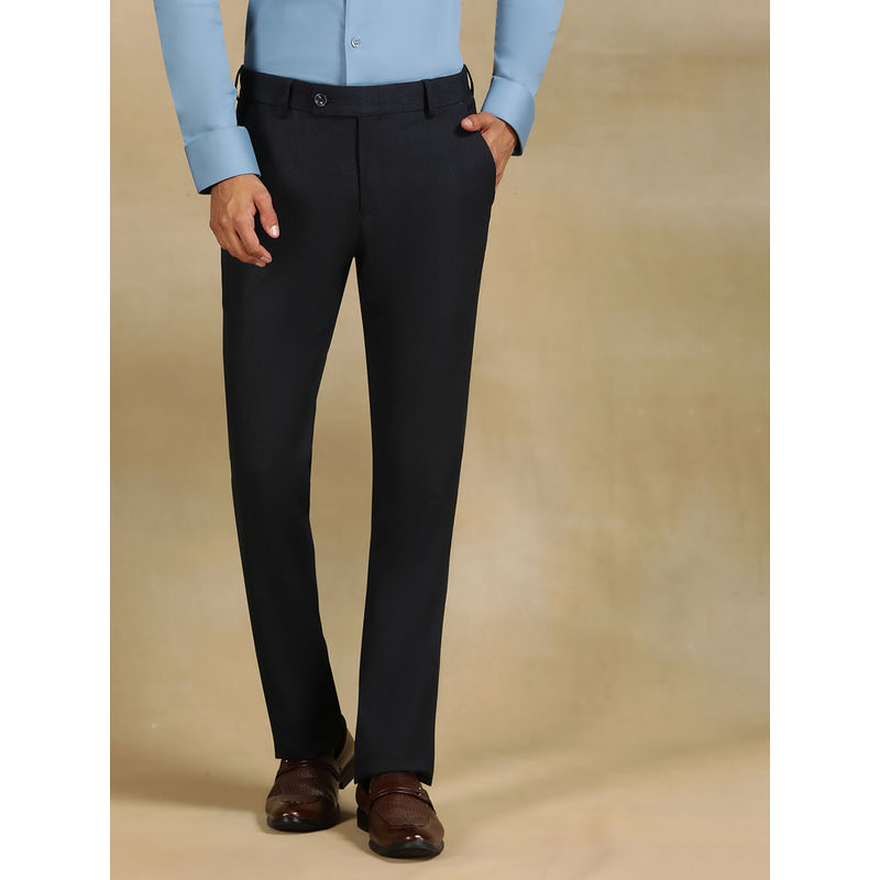 JB Studio Black Lycra Club Wear Trouser - Solid Slim Fit (38)