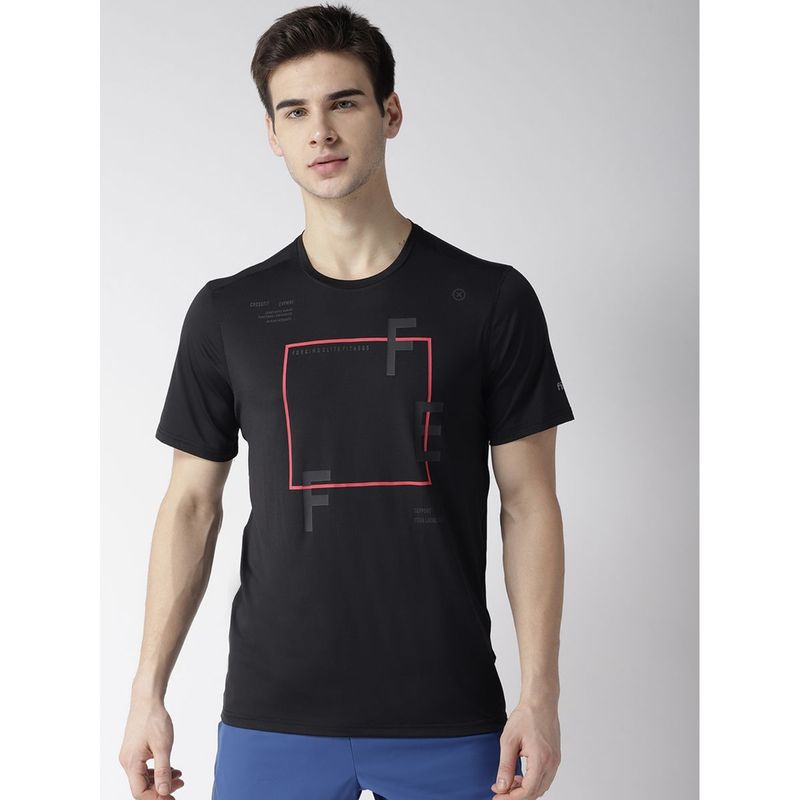 Fitkin Graphic Print Men Round Neck Black T-Shirt (M)