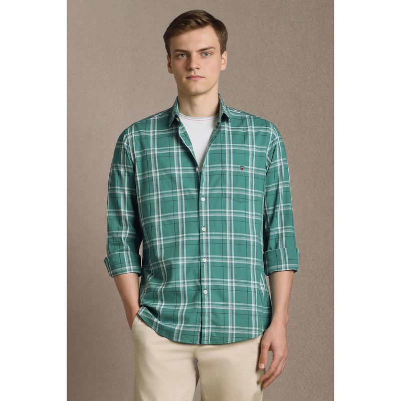 Louis Philippe Men Green Check Full Sleeves Casual Shirt (39)