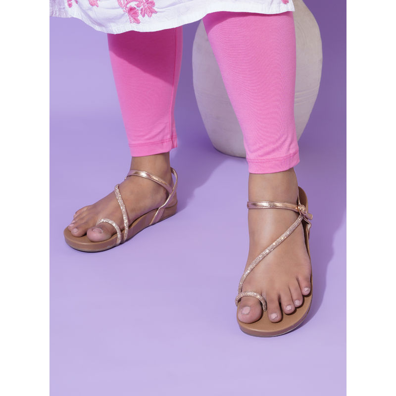 Sherrif Shoes Women Rose Gold Casual One Toe Sandals (EURO 40)