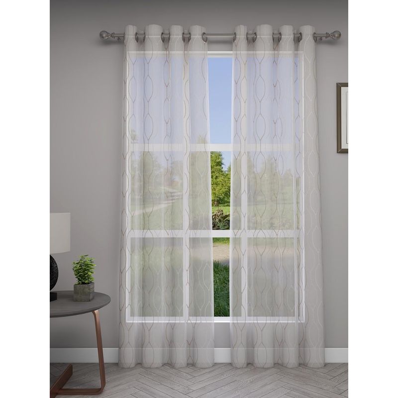 GM Embroidered Sheer Curtains 7 Feet in White Colour (Set of 2) Buy GM