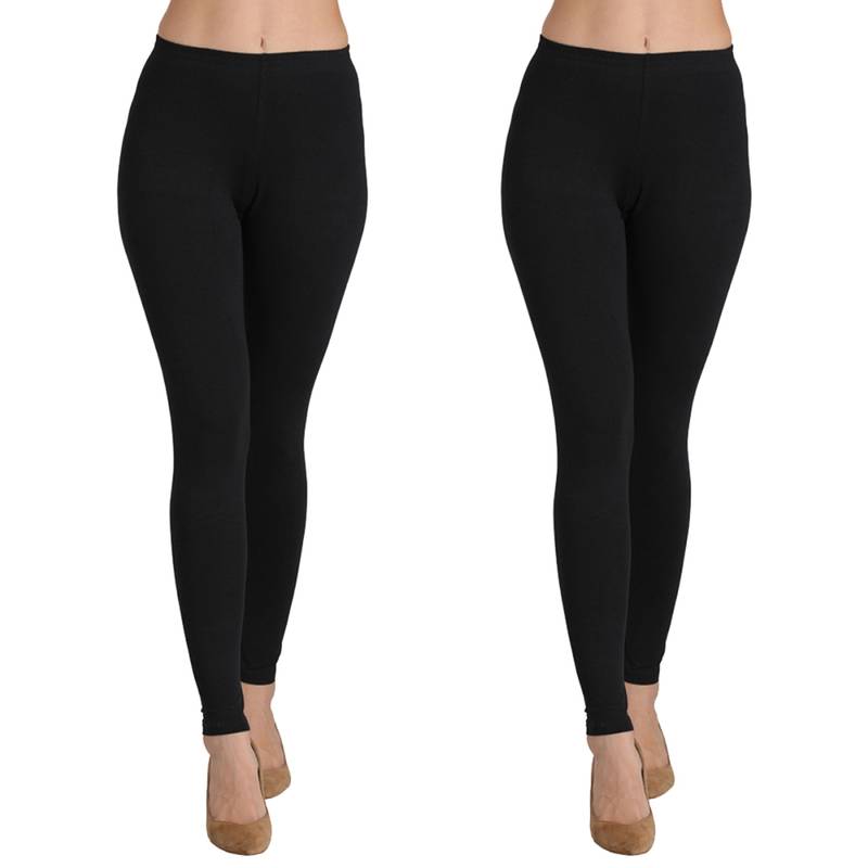 Groversons Paris Beauty Ankle Length Women's Solid Leggings Pack Of 2 - Black (M)