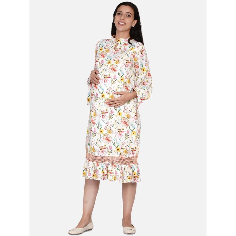 The Kaftan Company Off White Floral Modal Soft Feel Maternity Dress (XL)