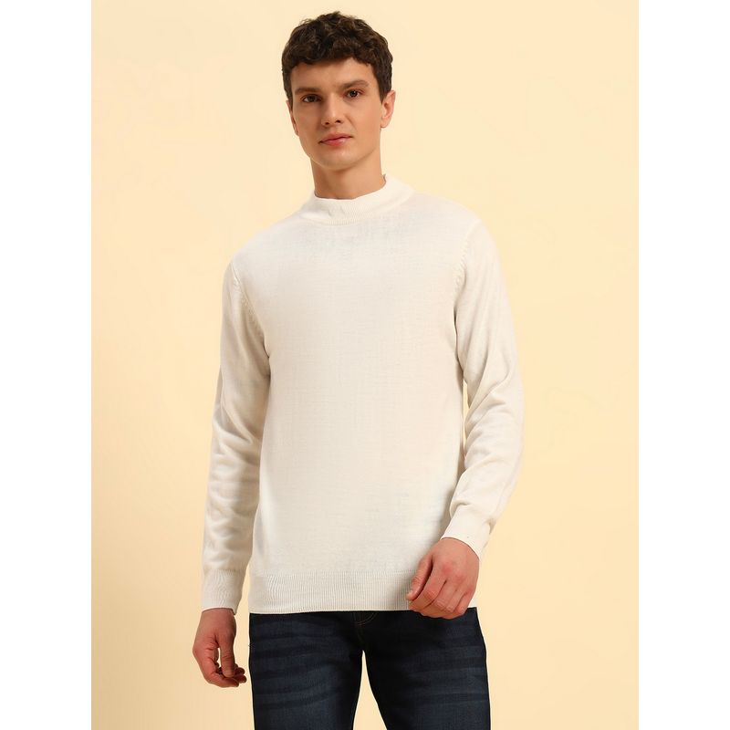 Cantabil Men Off White Solid Sweater (M)