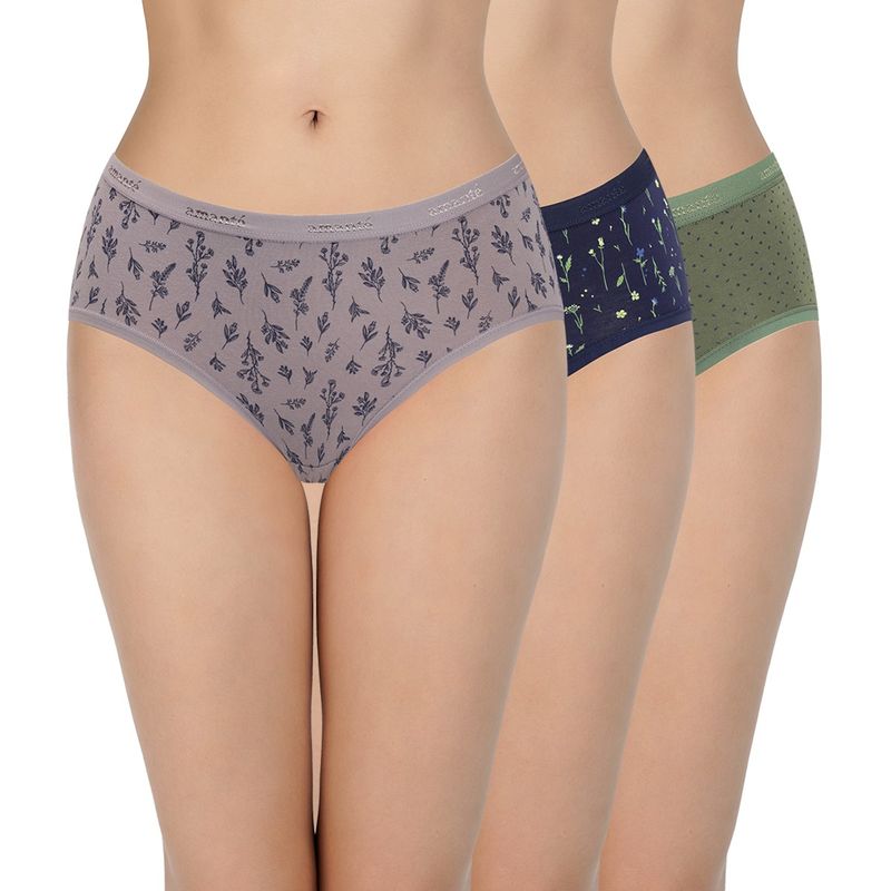 Amante Print Three-Fourth Coverage Low Rise Hipster Panty - Multi-Color (Set of 3) (S)