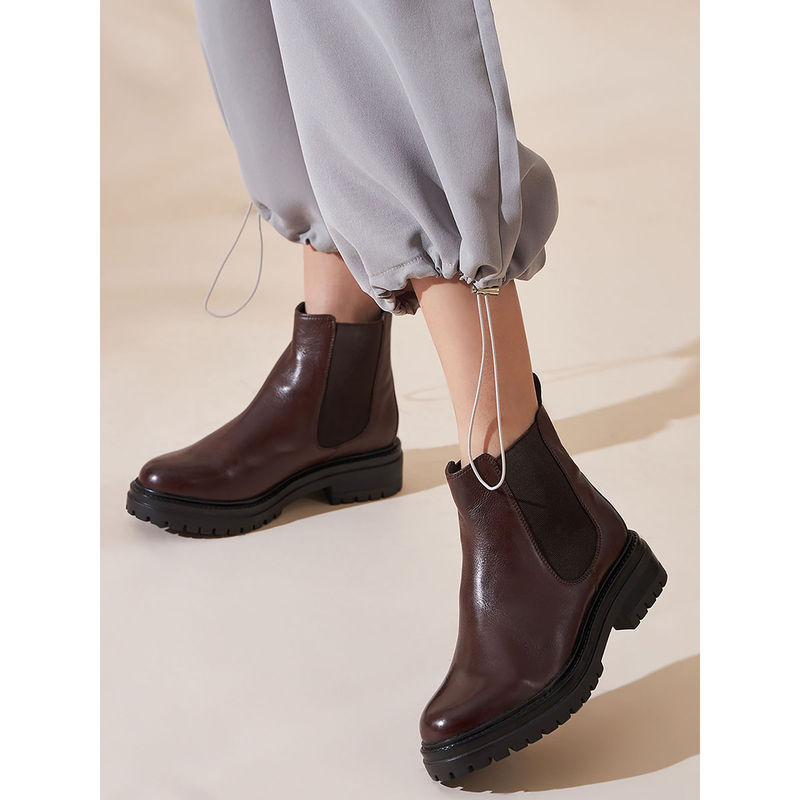 Peach Flores Nova Solid Leather Boots-Brown (EURO 36)