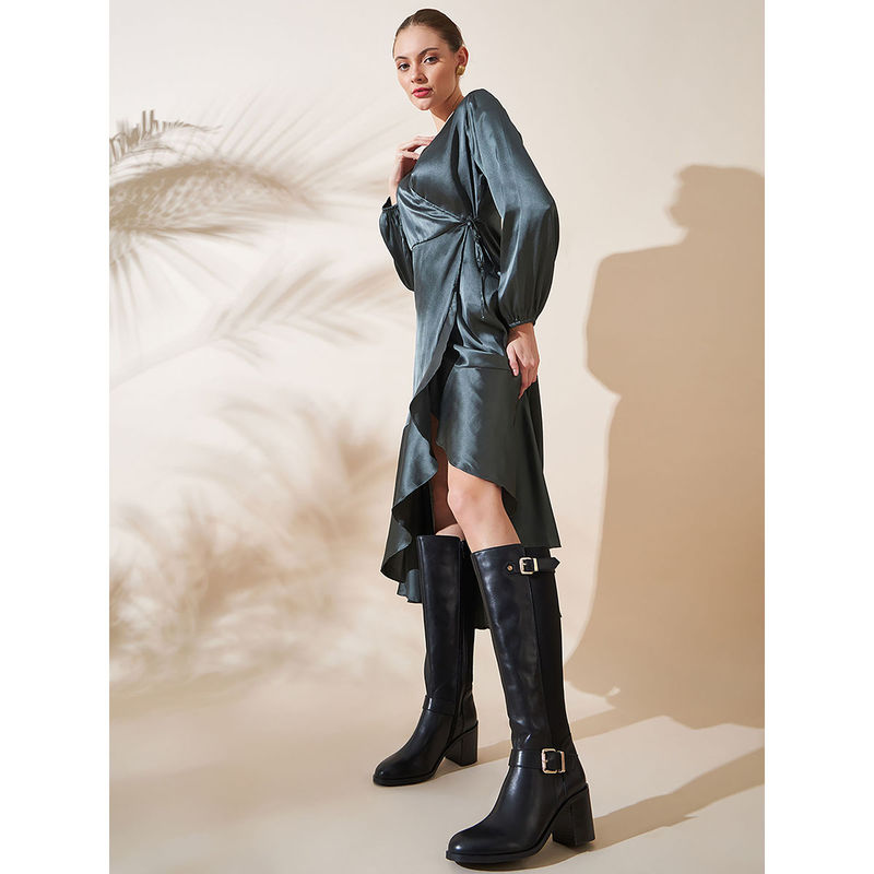 Peach Flores Hope Leather Solid Long Boots-Black (EURO 39)