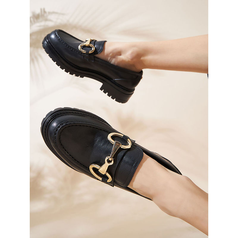 Peach Flores Blake Leather Loafers-Black (EURO 38)