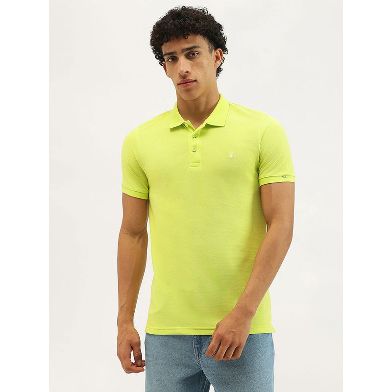United Colors of Benetton Green Solid Regular Fit Polo Neck T-Shirt (S)
