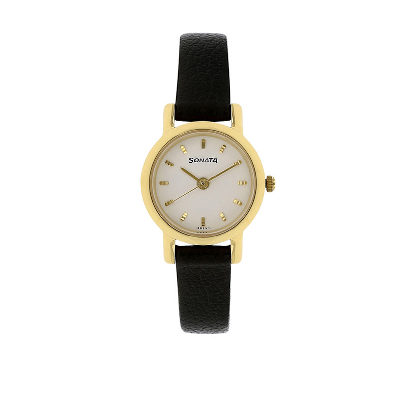 Buy Sonata White Dial Black Leather Strap Watch Online