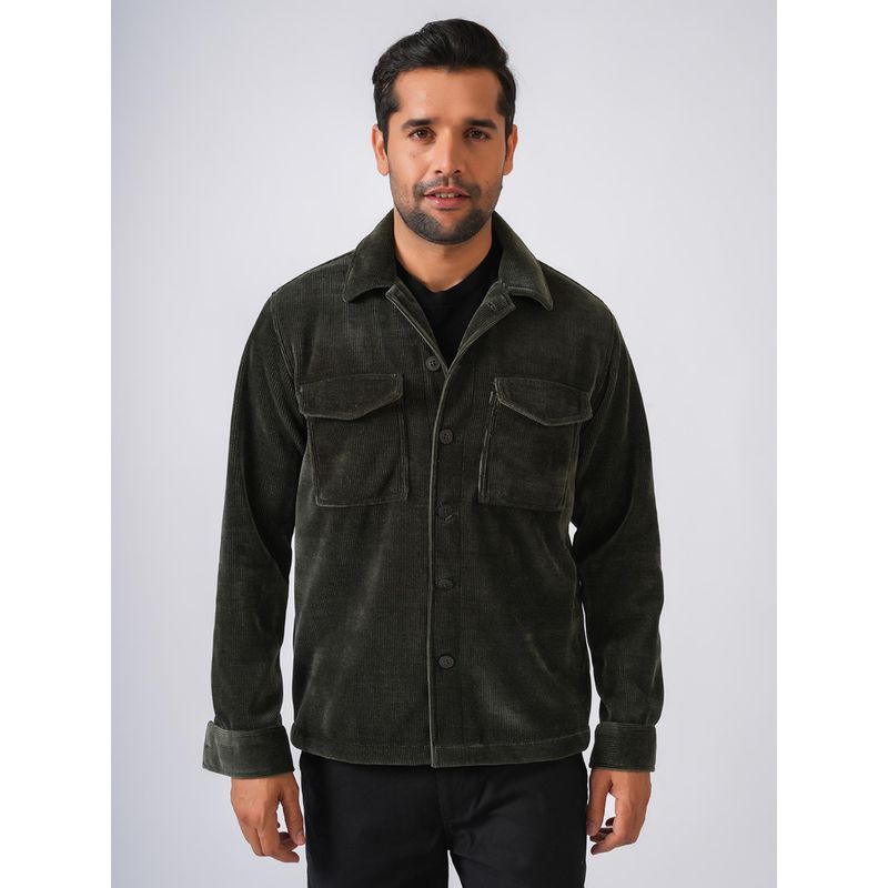 Perch Bottle Green Solid Corduroy Jacket (M)