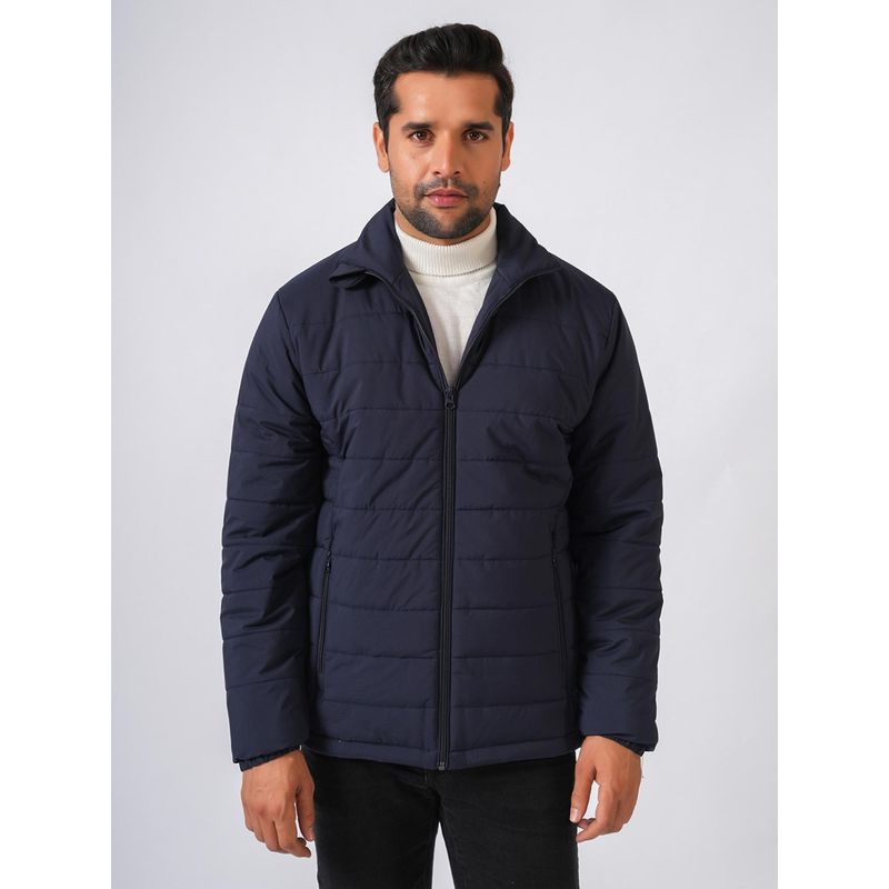 Perch Navy Blue Solid Lightweight Puffer Jacket (XS)
