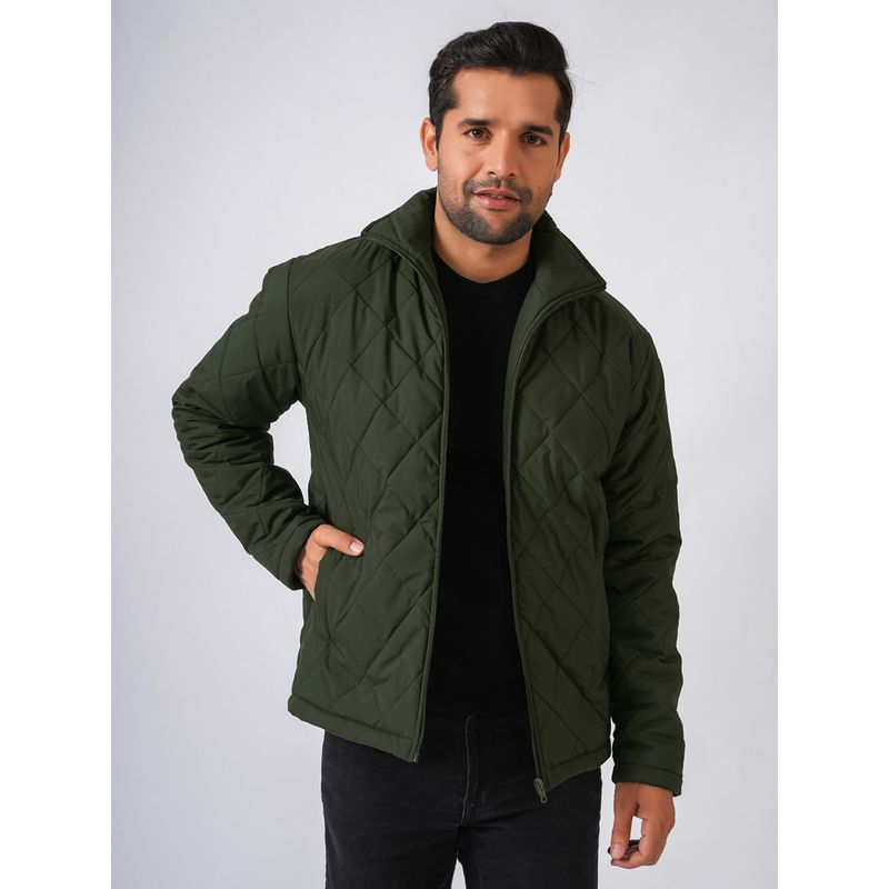 Perch Olive Green Solid Lightweight Quilted Jacket (M)