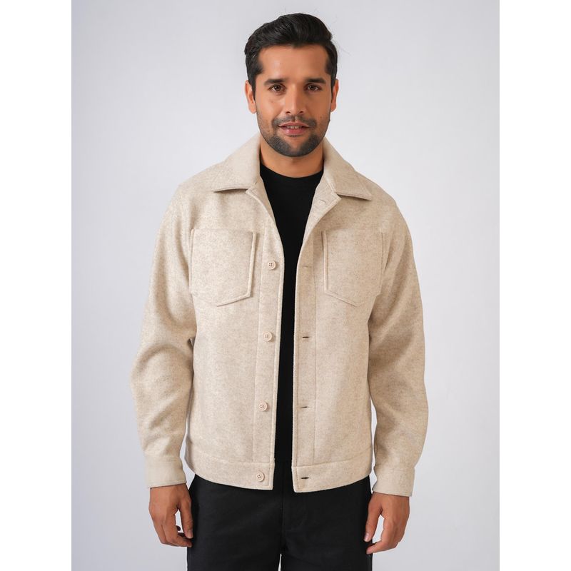 Perch Cream Solid Woolen Jacket (L)