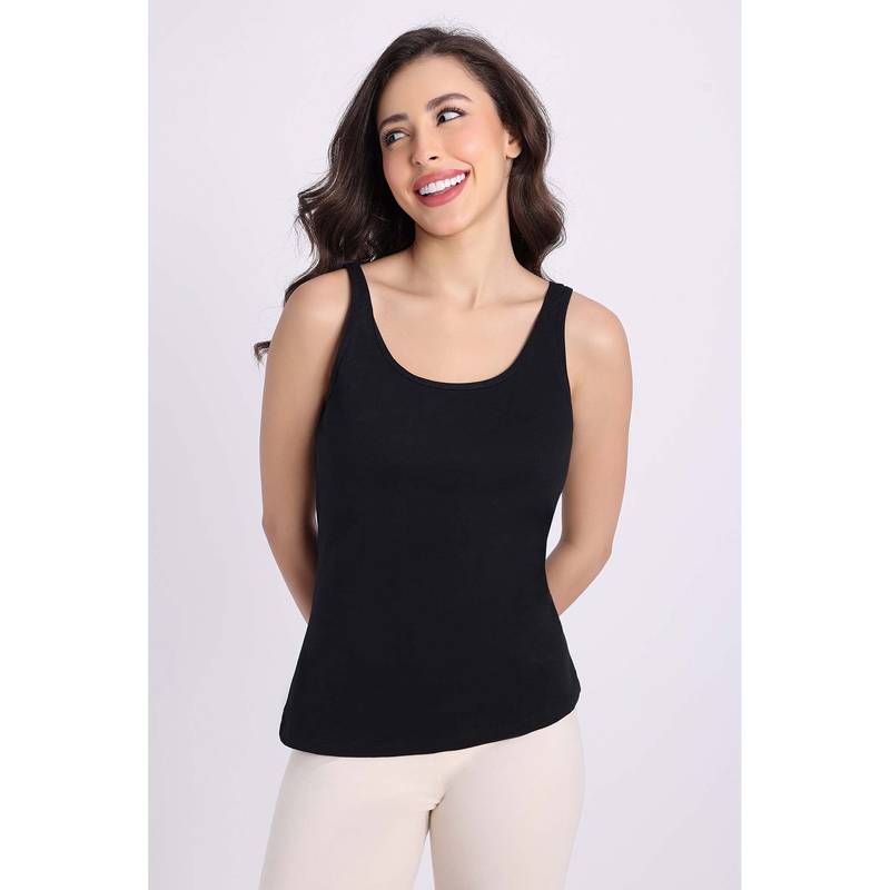 Zivame Knit Cotton Solid Camisole - Black Beauty (XL)