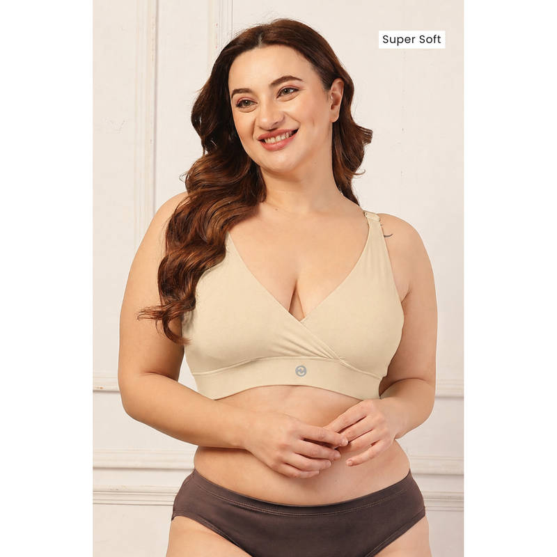 Zelena Women Cream Cotton Lycra Heavy Bust Friendly Maternity Bra (S)