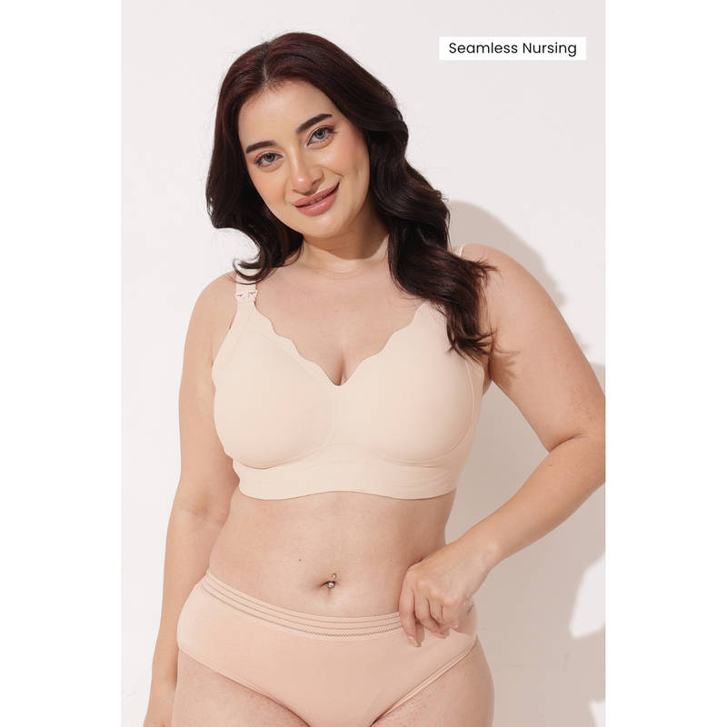 Zelena Women Cream Scallop Jelly Gel Support Lightly Padded Maternity Bra (M)
