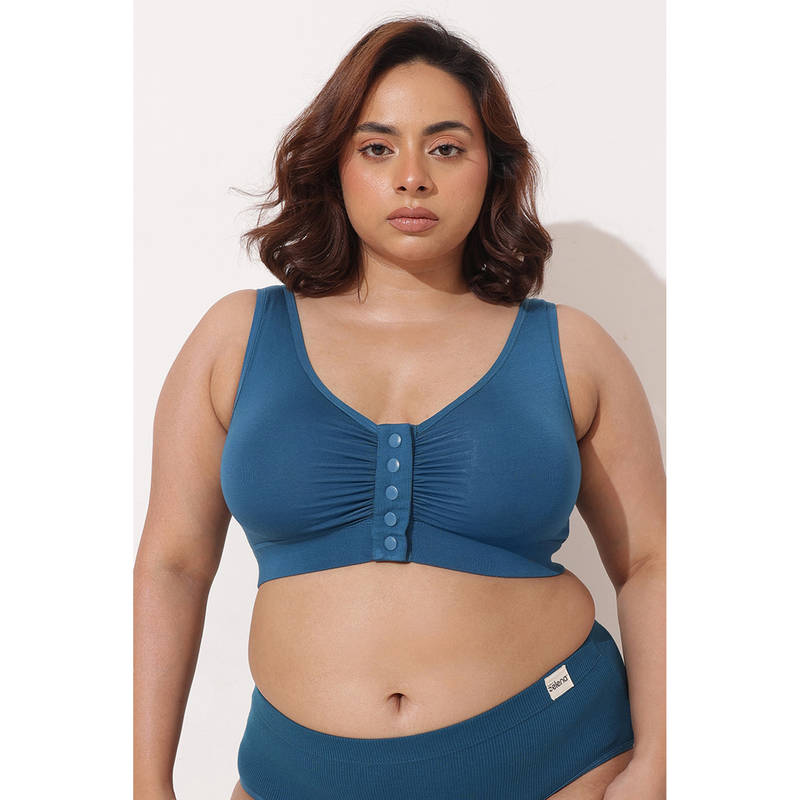 Zelena Women Navy Blue Modal Front Open Maternity Bra (S)