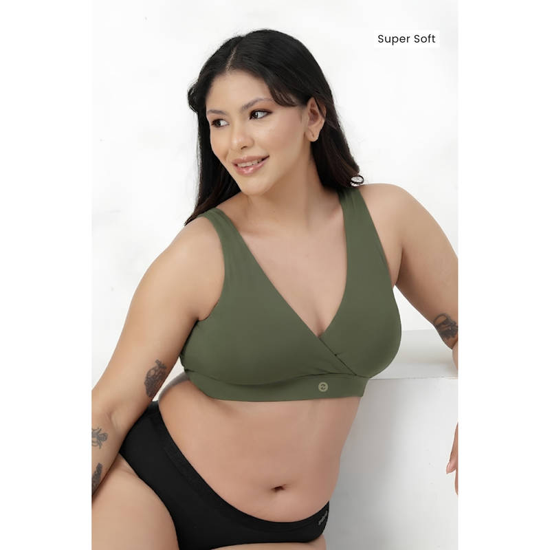 Zelena Women Olive Modal Maternity Bra with Removable Cups (S)