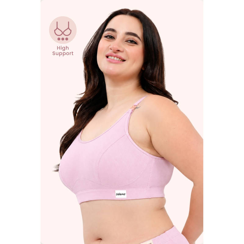Zelena Women Baby Pink Ribbed Cotton Lycra Non-Padded Maternity Bra (S)