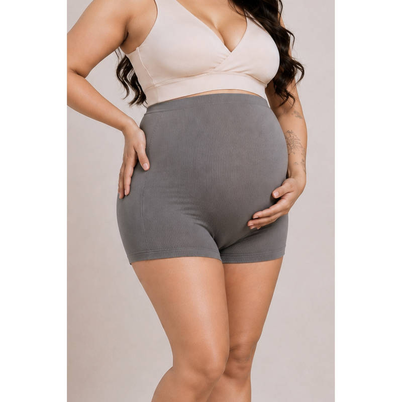 Zelena Women Light Grey Cotton Over Belly No-Roll Waist Maternity Brief Panty (S)