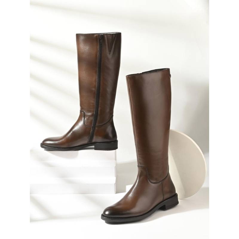 MIORAH Blaire Women Brown Leather Casual Boots (EURO 37)