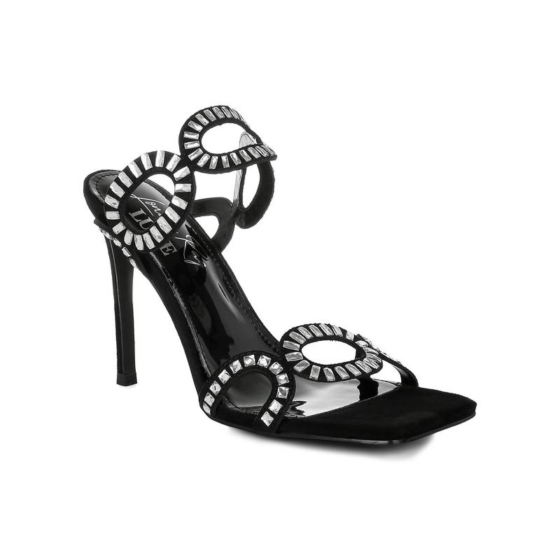 London Rag Women Black Cut Out Detail Stiletto Sandal Heels (EURO 39)