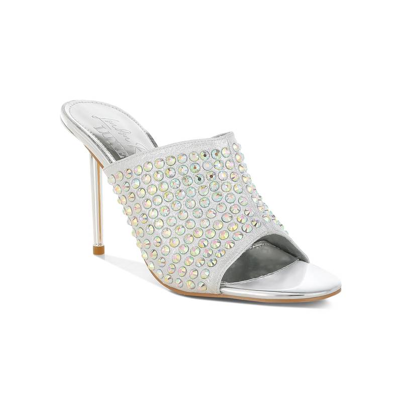 London Rag Women Silver AB Rhinestone Slip On Stiletto Heels (EURO 36)