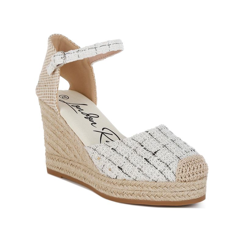 London Rag Women White Tweed Round Toe Woven Heels (EURO 37)
