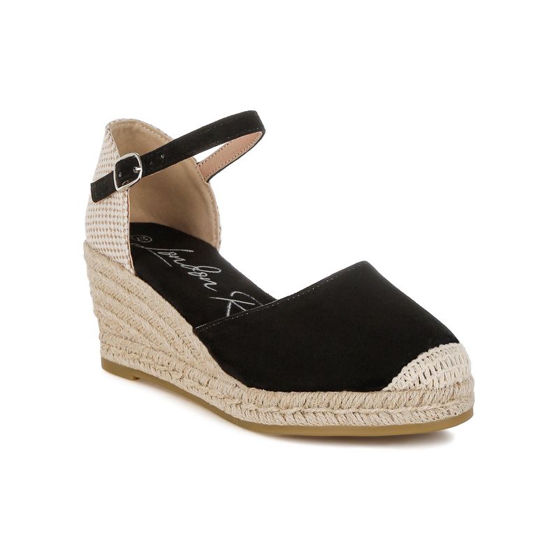 London Rag Women Black Microfiber Espadrilles Heels (EURO 39)