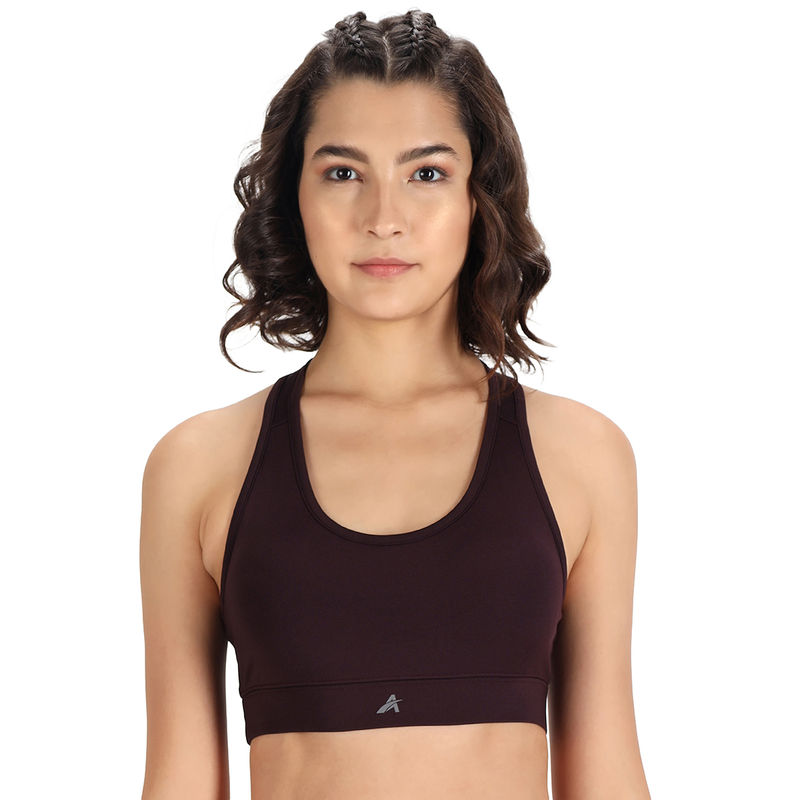 Buy Athlisis Women Burgundy Solid Non-Wired Lightly Padded Workout