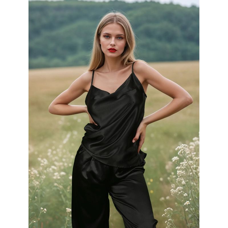 MHYTH Bare Satin Pyjama With Top Black (L)